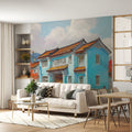 Heritage Village Street Mural Wallpaper — Nostalgic Oil Painting Mural Wallpaper - room preview 02
