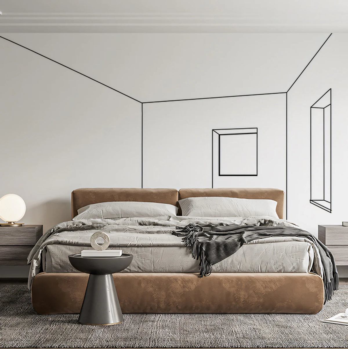 Architectural Perspective Mural Wallpaper — Minimalist Line Art Mural Wallpaper - room preview 02
