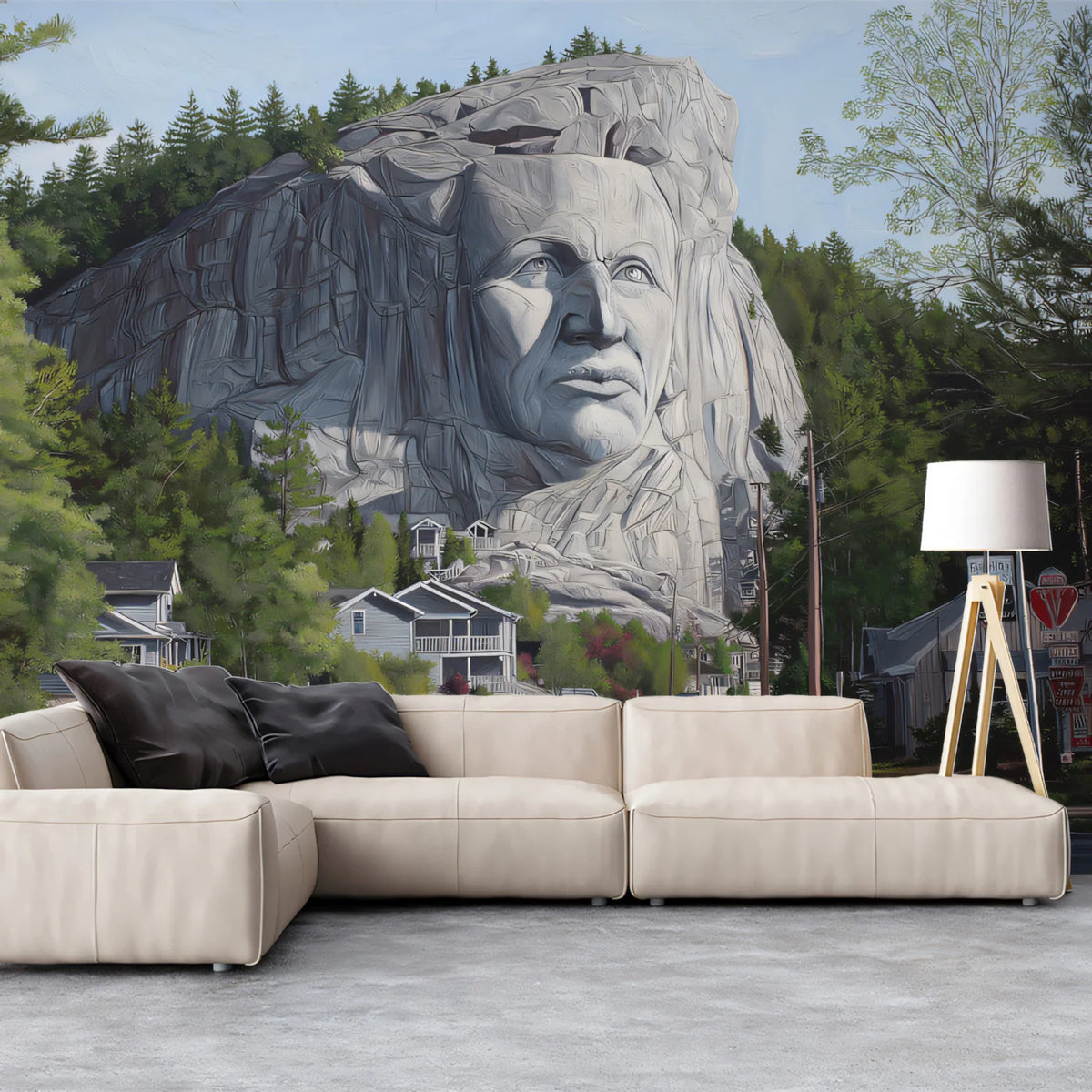 Carved Cliff Portrait Mural Wallpaper — Realistic Landscape Mural Mural Wallpaper - room preview 02
