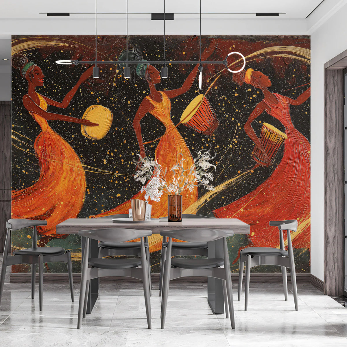 African Drum Dance Mural Wallpaper — Artistic Night Celebration Art Mural Wallpaper - room preview 02