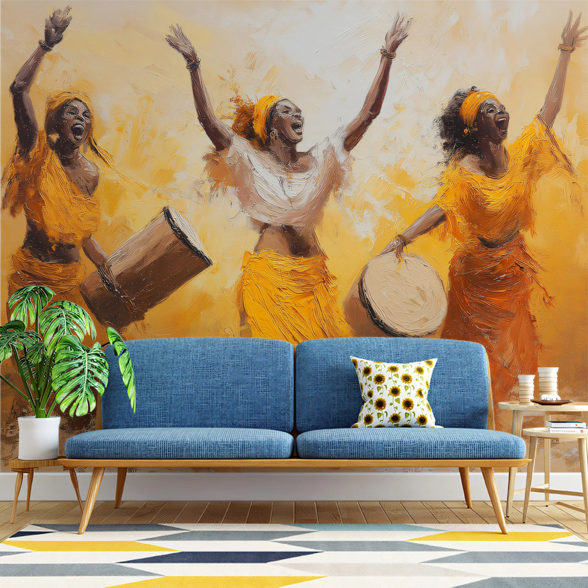 African Dance Impasto Mural Wallpaper — Vibrant Oil Painting Art Mural Wallpaper - room preview 02