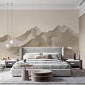 Topographical Mountain Line Art Mural — Neutral Minimalist Design Mural Wallpaper - room preview 02