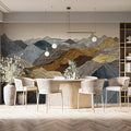 Topographic Mountain Line Mural Wallpaper — Earth Tone Modern Art Mural Wallpaper - room preview 02