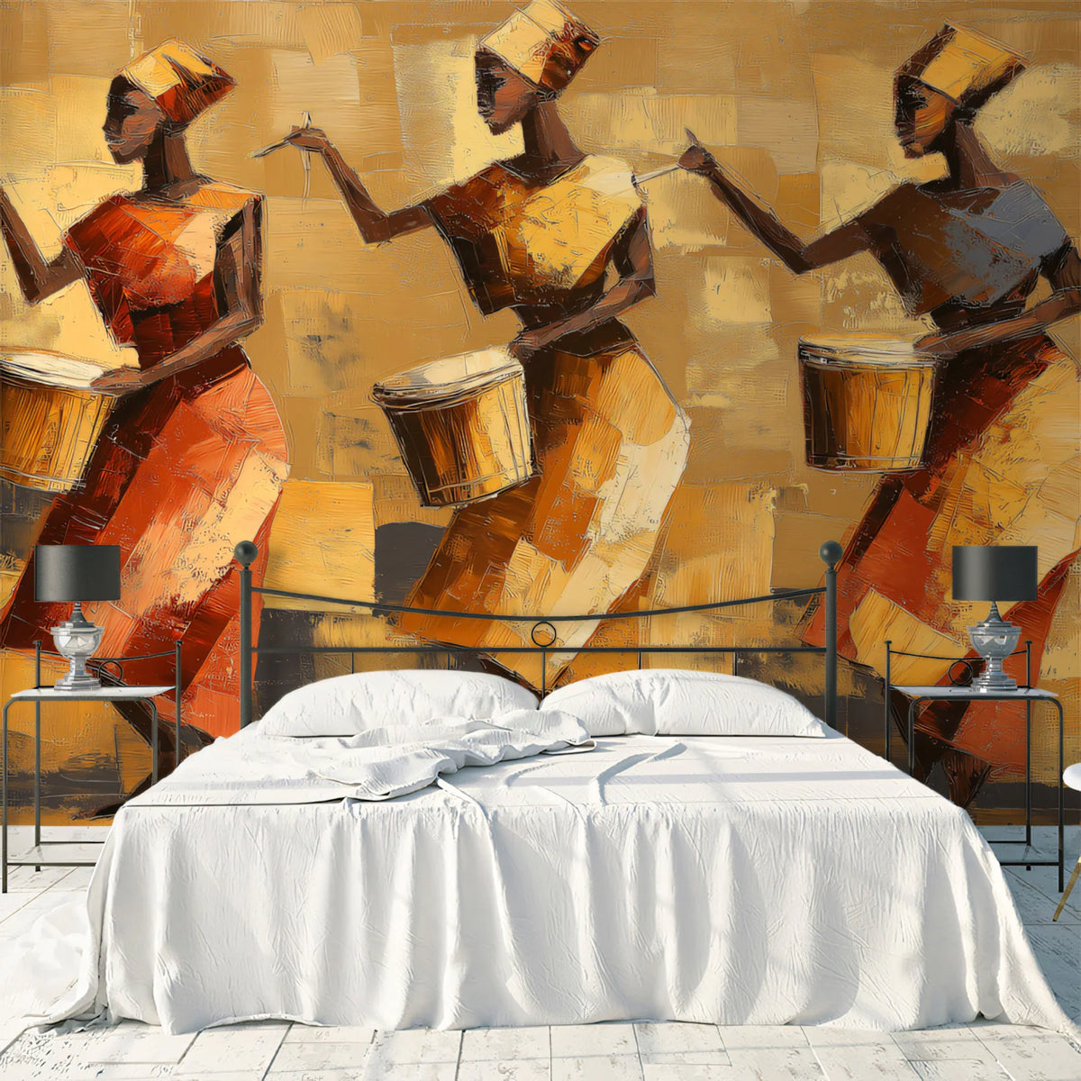 African Drummer Mural Wallpaper — Expressive Oil Painting Motif Mural Wallpaper - room preview 02