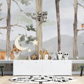 Watercolor Forest Friends Mural Wallpaper — Soft Woodland Scene Mural Wallpaper - room preview 02