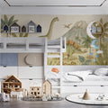 Watercolor Prehistoric Dinosaur Mural — Earthy Nursery Wallpaper Mural Wallpaper - room preview 02