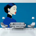 Minimalist Cheongsam Portrait Mural — Modern Blue Art Wallpaper Mural Wallpaper - room preview 02
