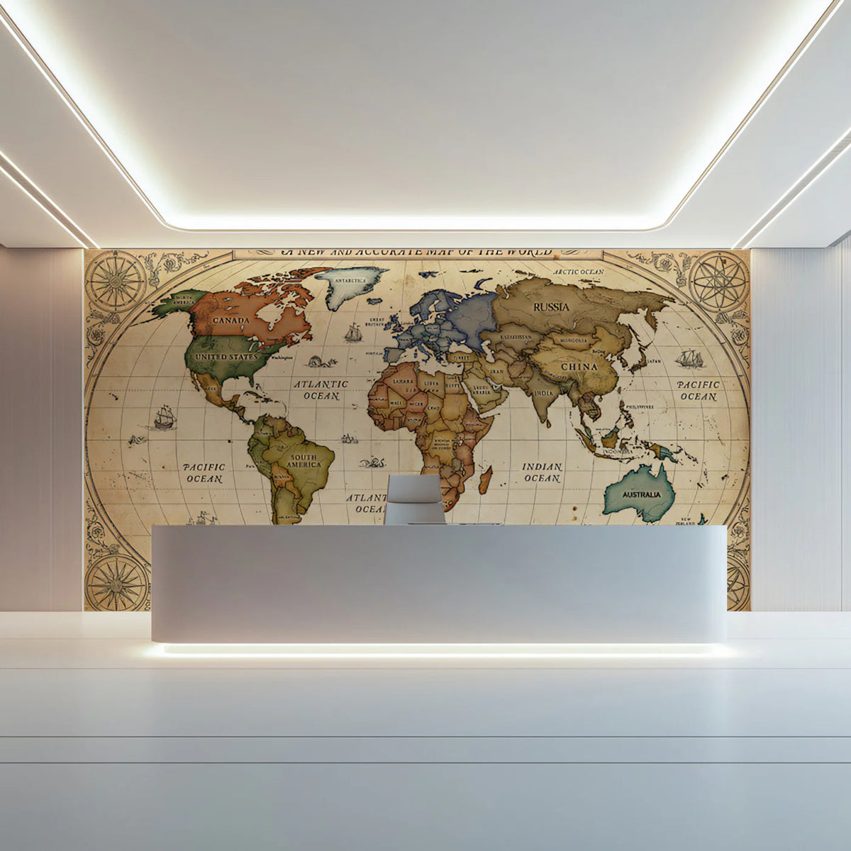 Antique World Map Mural Wallpaper — Vintage Cartography Print Mural Wallpaper - room preview 02