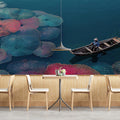Floating Lily Pad and Boat Mural Wallpaper — Impressionist Garden Mural Wallpaper - room preview 02