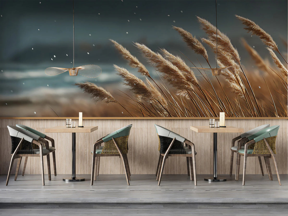 Coastal Reed Grass Mural Wallpaper — Soft Windswept Nature Design Mural Wallpaper - room preview 02