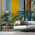 Modern Palm Geometric Mural Wallpaper — Mid-Century Botanical Art Mural Wallpaper - room preview 02