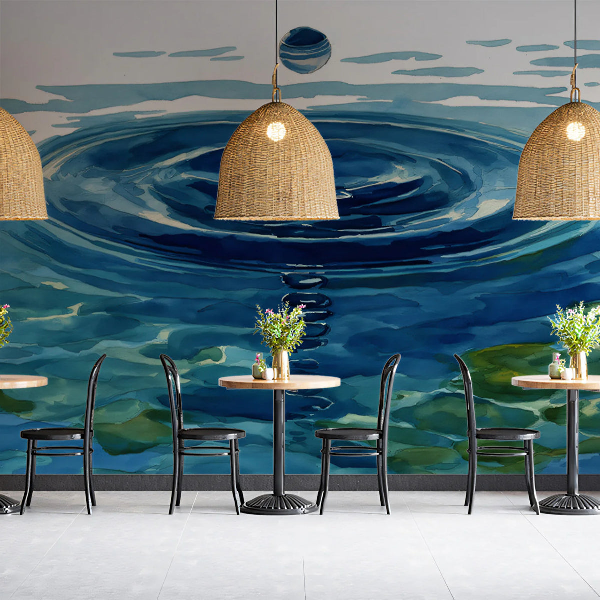 Zen Water Ripple Mural Wallpaper — Minimalist Watercolor Design Mural Wallpaper - room preview 02