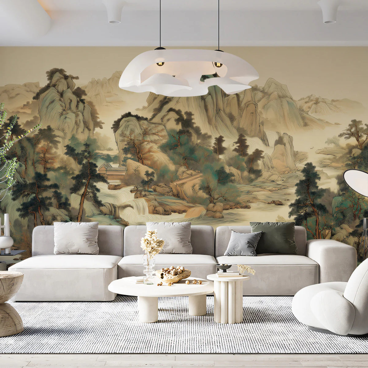 Traditional Mountain Landscape Mural Wallpaper — Zen Art Print Mural Wallpaper - room preview 02