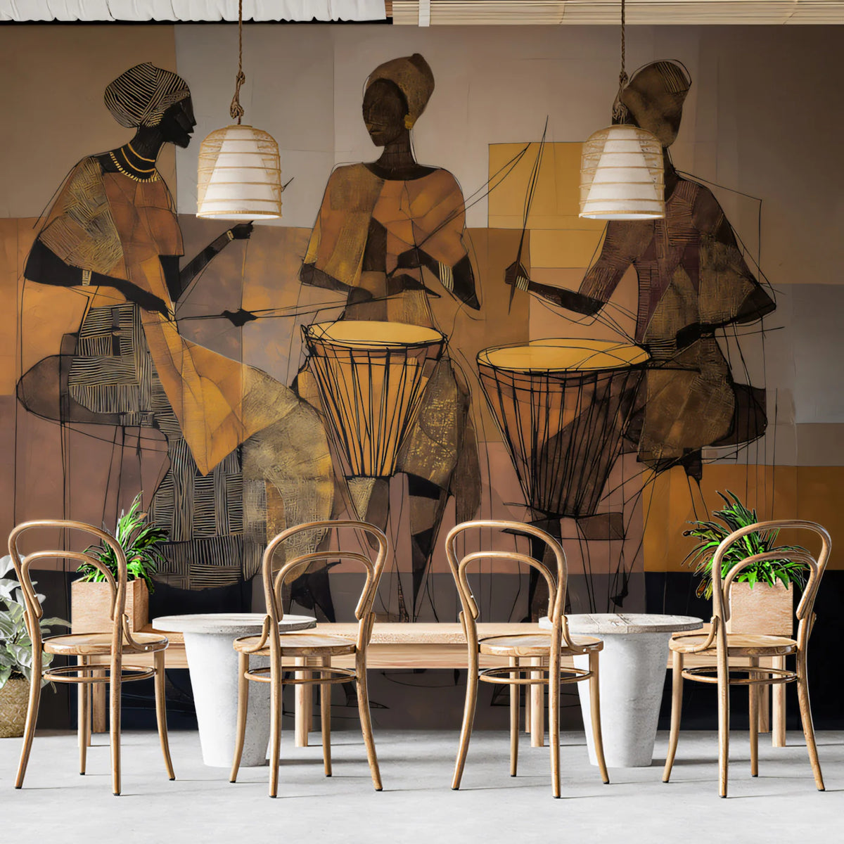 African Rhythm Drummer Mural Wallpaper — Stylized Ethnic Art Mural Wallpaper - room preview 02