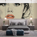 Minimalist Female Portrait Mural Wallpaper in Ink Sketch Style Mural Wallpaper - room preview 02