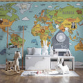 Illustrated World Map Kids Mural Wallpaper — Friendly Cartography Mural Wallpaper - room preview 02