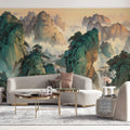 Emerald Mountain Peaks Mural Wallpaper — Traditional Zen Landscape Mural Wallpaper - room preview 02