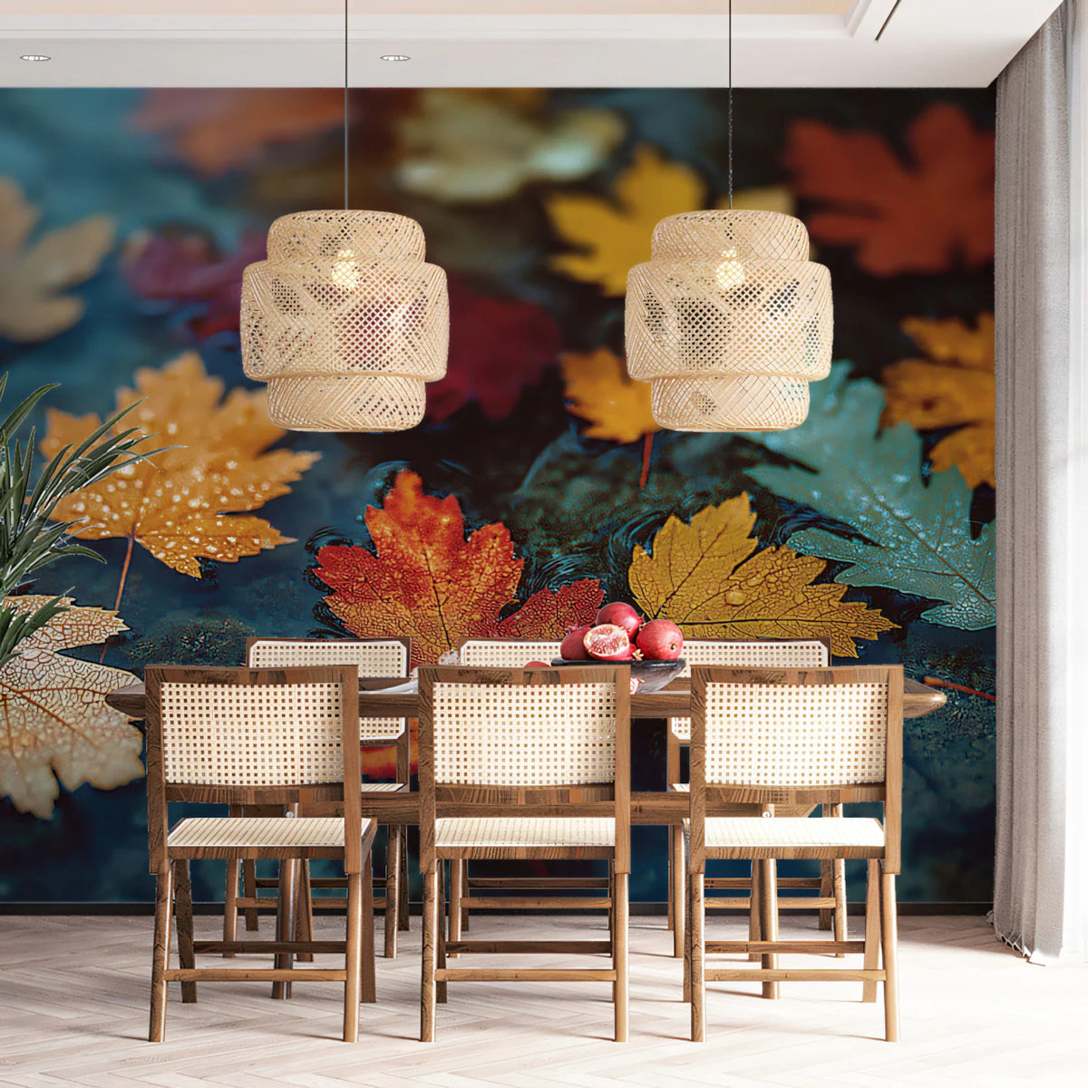 Autumn Rain Fallen Maple Leaves Mural — Moody Nature Wallpaper Mural Wallpaper - room preview 02