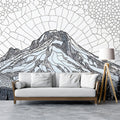 Stained Glass Alpine Peak Mural — Monochrome Mosaic Landscape Mural Wallpaper - room preview 02