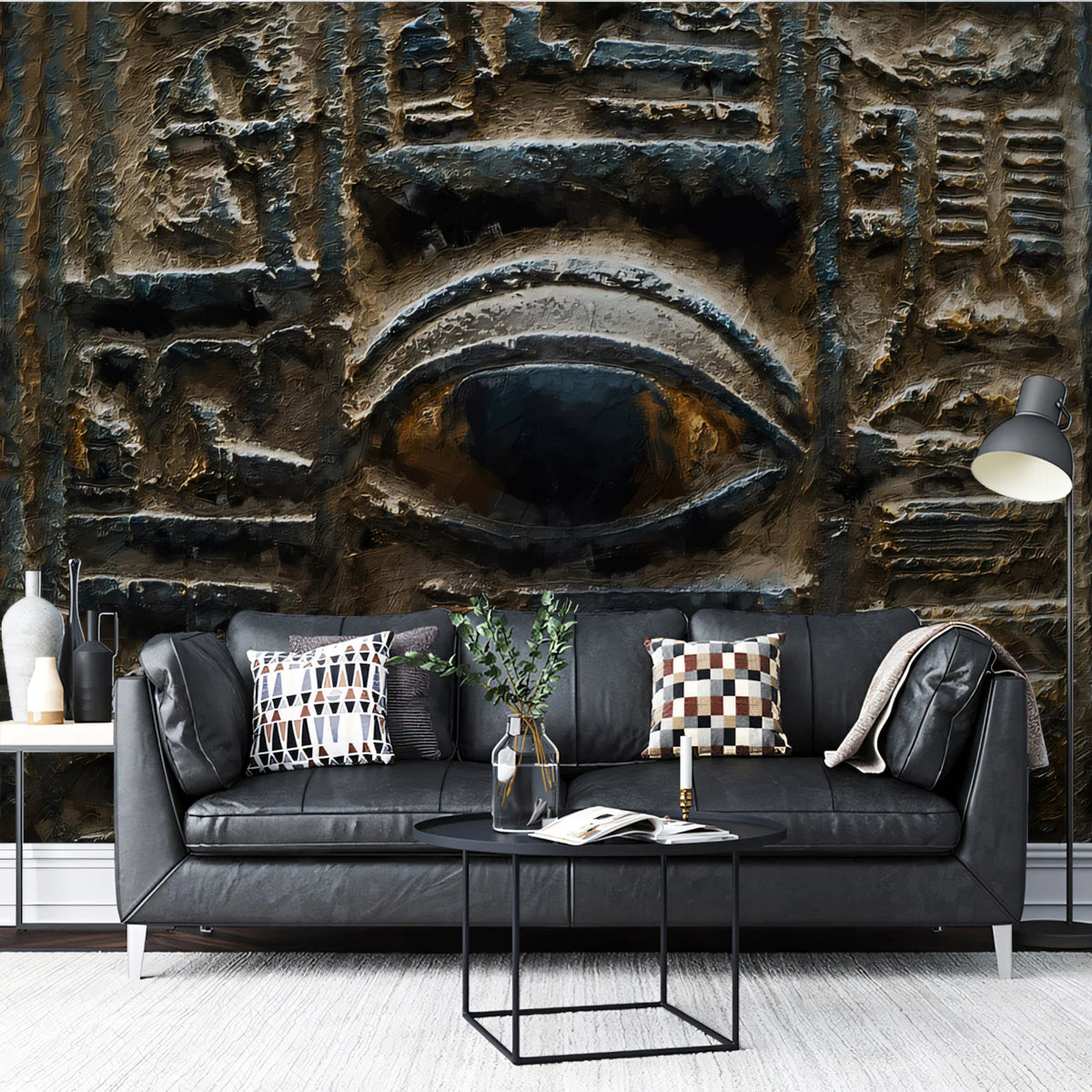 Ancient Egyptian Stone Hieroglyph Mural Wallpaper — Textured Relief Mural Wallpaper - room preview 02