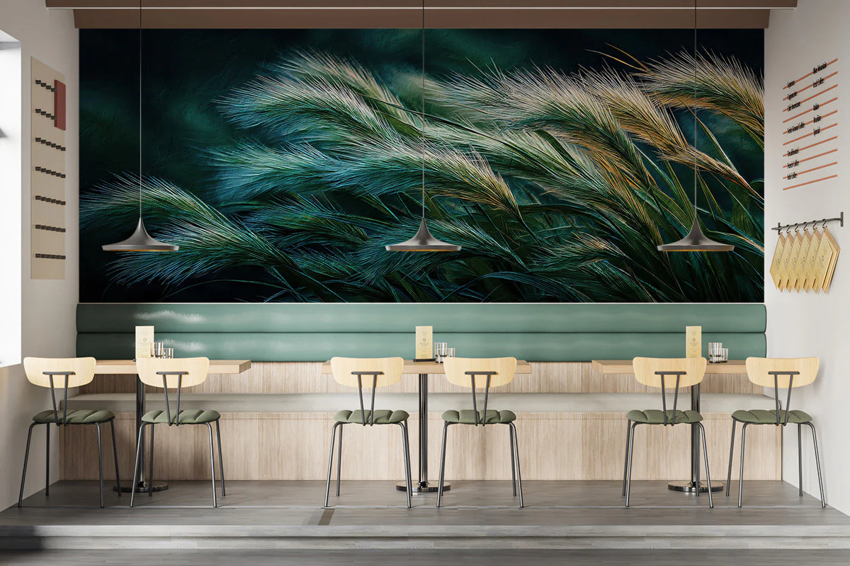Emerald Grass Oil Painting Mural — Impressionistic Nature Wall Decor Mural Wallpaper - room preview 02