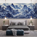 Cobalt Blue Chinoiserie Landscape Mural Wallpaper - room preview 02