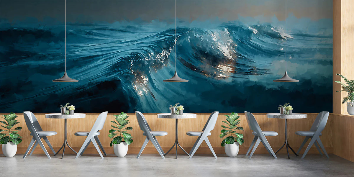 Crashing Ocean Wave Mural Wallpaper — Impressionistic Marine Art Mural Wallpaper - room preview 02