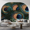 Macro Peacock Feather Mural Wallpaper — Luxurious Nature Pattern Mural Wallpaper - room preview 02