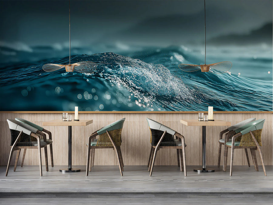 Sea Wallpaper Mural – Ocean Wall Mural – Glistening Sea Waves — Coastal Macro Horizon