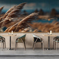 Golden Pampas Grass Meadow Mural Wallpaper — Cinematic Landscape Mural Wallpaper - room preview 02
