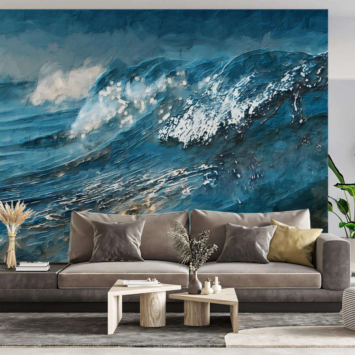 Crashing Ocean Wave Mural Wallpaper — Impressionistic Marine Art Mural Wallpaper - room preview 02