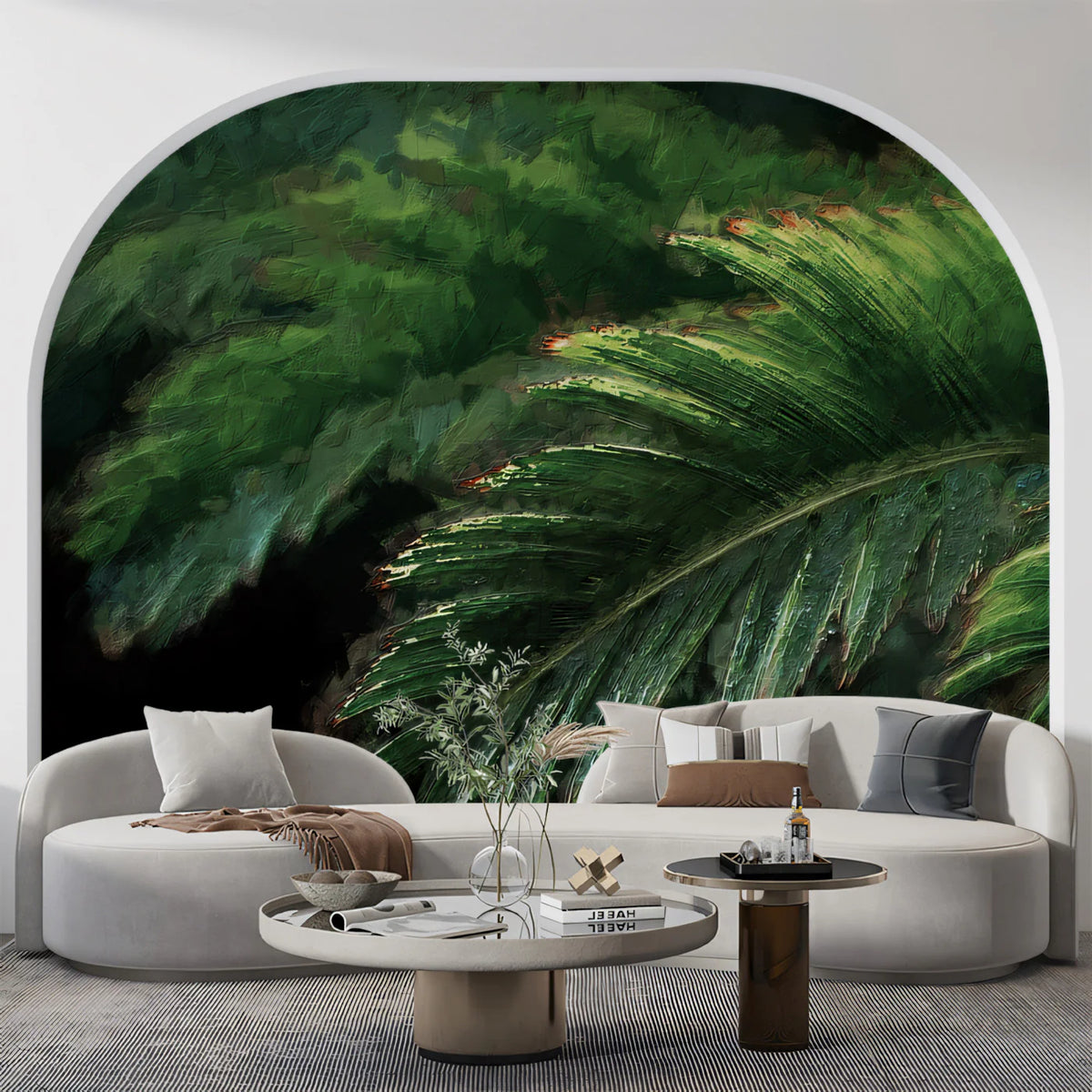 Impasto Palm Leaf Mural Wallpaper —Moody Botanical Art Mural Wallpaper - room preview 02