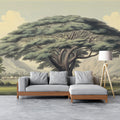 Ancient Banyan Tree Mural Wallpaper — Vintage Landscape Art Mural Wallpaper - room preview 02