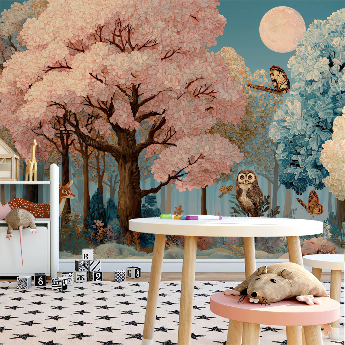 Enchanted Woodland Mural Wallpaper with Moonlit Animals Mural Wallpaper - room preview 02