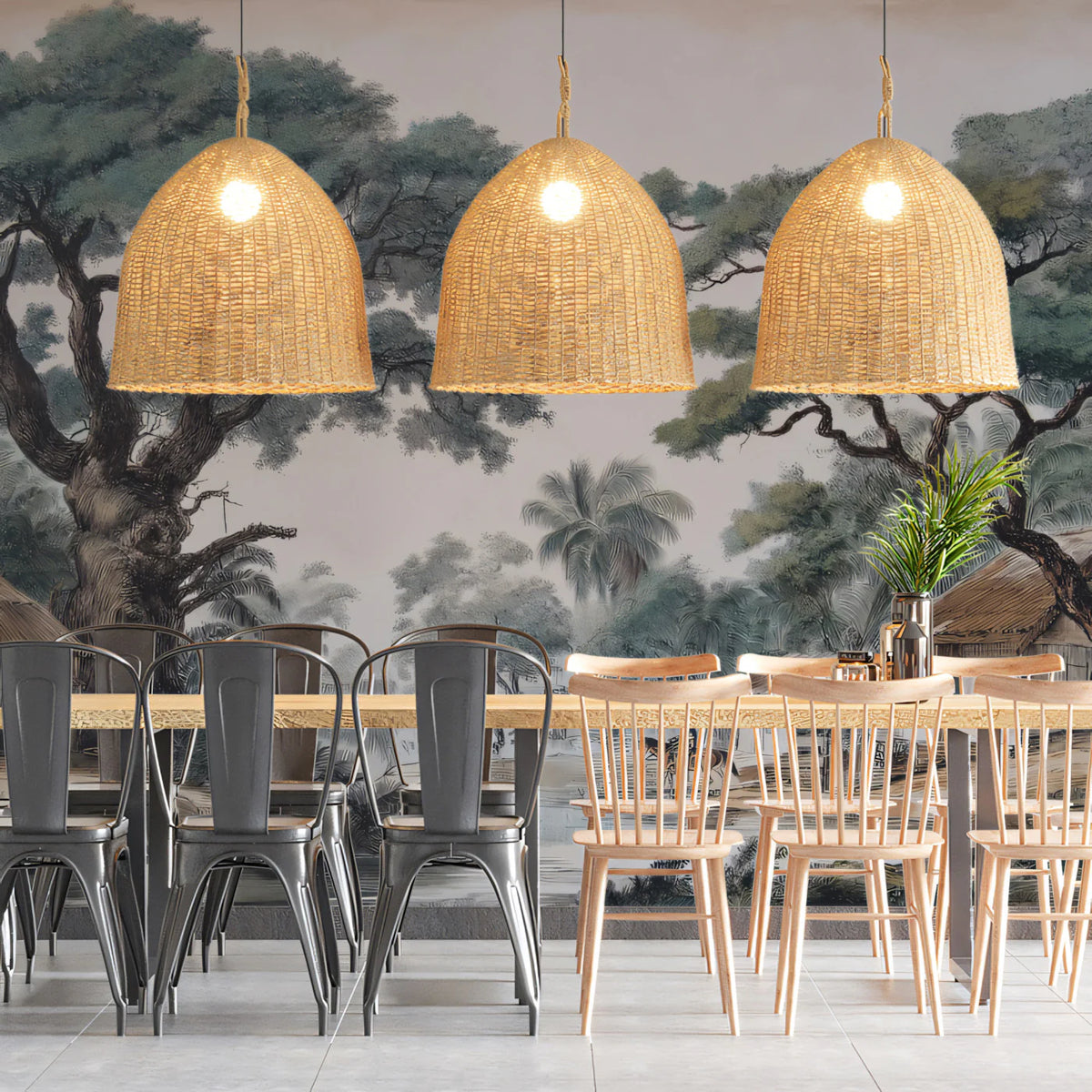 Colonial Tropical Village Mural Wallpaper — Vintage Illustration Mural Wallpaper - room preview 02