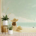 Coastal Meadow Stroll Mural Wallpaper — Summer Seaside Escape Mural Wallpaper - room preview 02