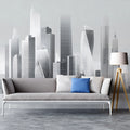 Monochrome Futuristic Skyline Mural Wallpaper — Modern Urban Decor Mural Wallpaper - room preview 02