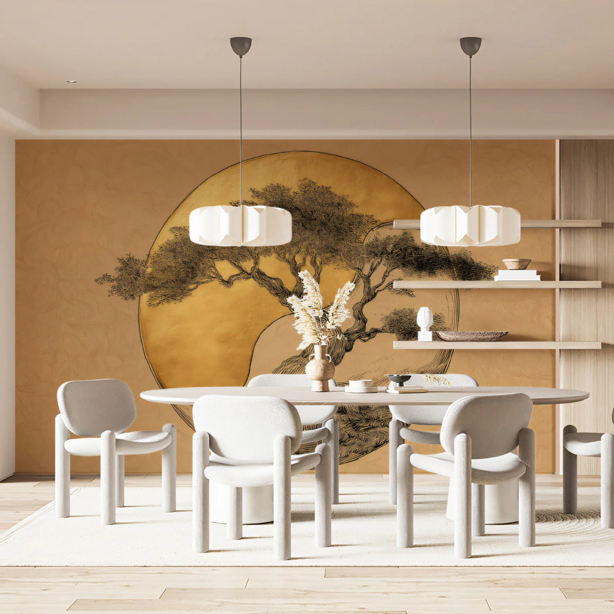 Zen Bonsai Gold Leaf Mural Wallpaper — Traditional Artistic Decor Mural Wallpaper - room preview 02