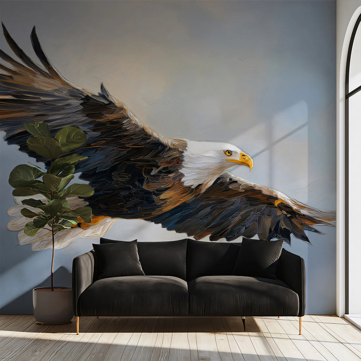 Soaring Bald Eagle Mural Wallpaper — Expressive Oil Painting Style Mural Wallpaper - room preview 02