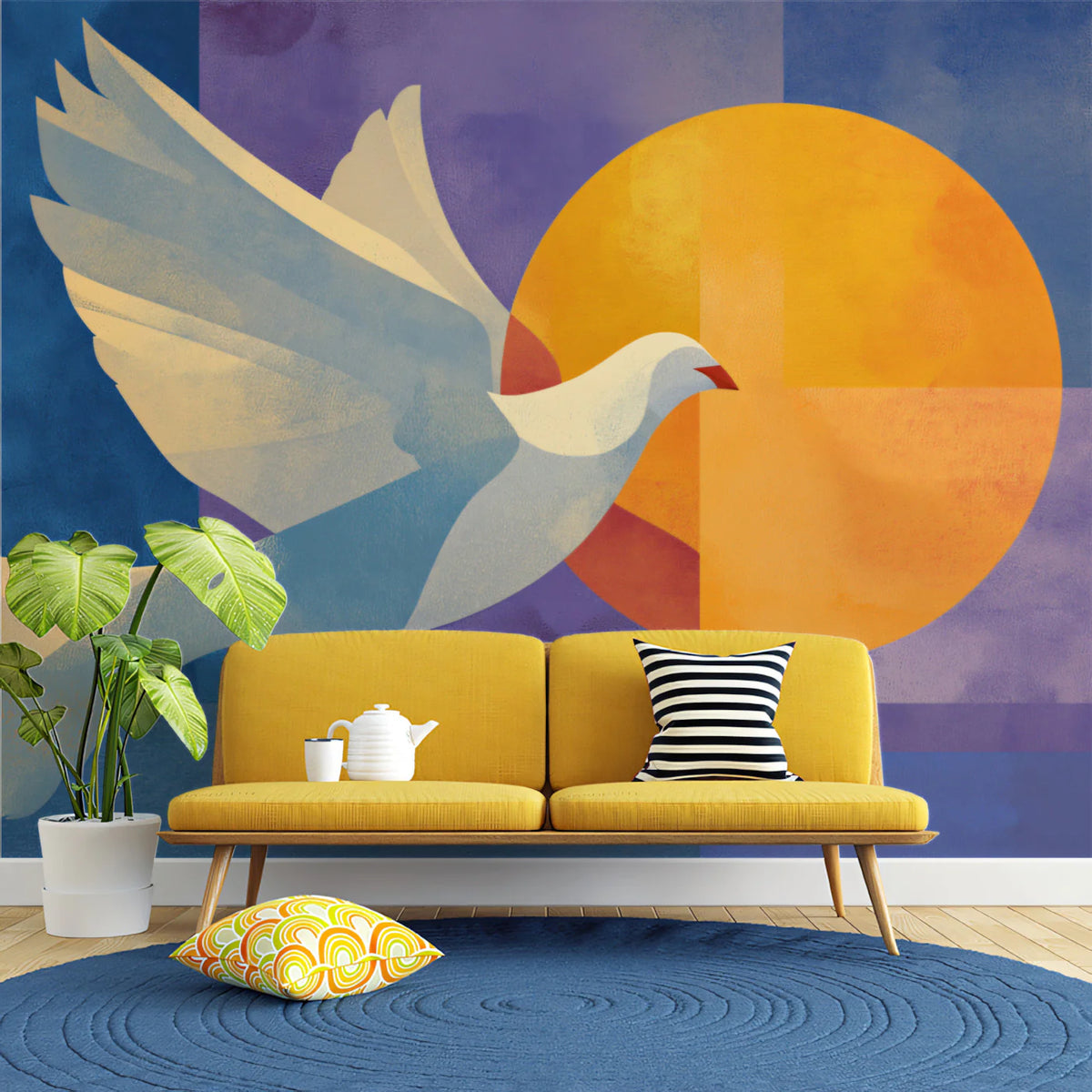 Dove of Peace Geometric Mural Wallpaper — Symbolic Modern Art Mural Wallpaper - room preview 02