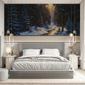 Snowy Winter Forest Stream Mural Wallpaper — Moody Landscape Decor Mural Wallpaper - room preview 02
