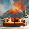 Volcanic Eruption Watercolor Mural Wallpaper — Abstract Nature Art Mural Wallpaper - room preview 02