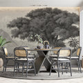 Banyan Tree Mountain Landscape Mural Wallpaper — Vintage Etching Mural Wallpaper - room preview 02