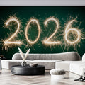 2026 Sparkler Light Mural Wallpaper — Festive Dark Green Wall Art Mural Wallpaper - room preview 02