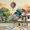 Main Street Parade Mural Wallpaper — Whimsical Retro Cartoon City Mural Wallpaper - room preview 02
