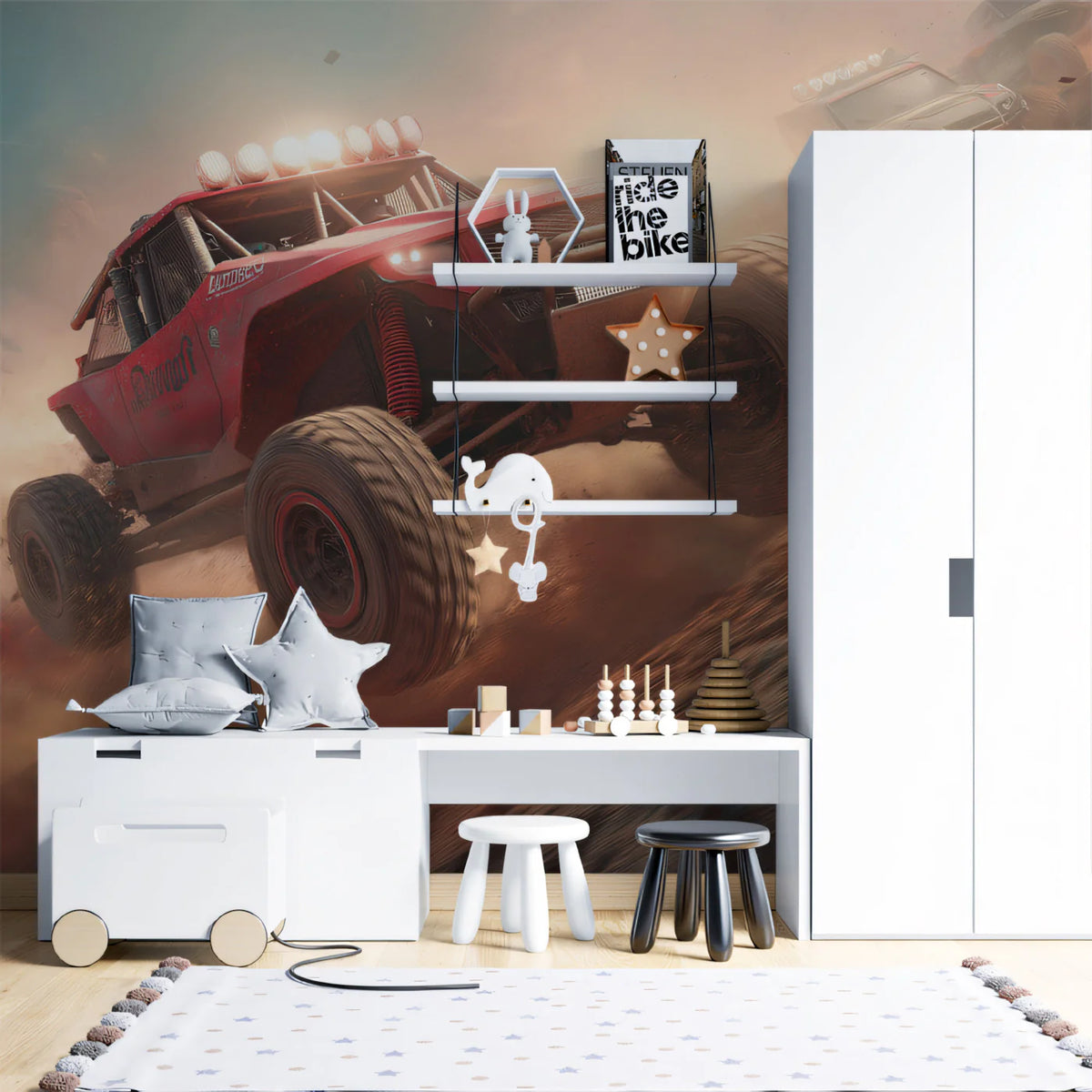 Desert Off-Road Rally Mural Wallpaper — Cinematic Racing Action Mural Wallpaper - room preview 02