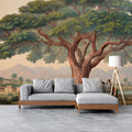 Vintage Acacia Tree Savanna Landscape Mural Wallpaper - room preview 02