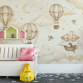Vintage Hot Air Balloon Mural Wallpaper with Woodland Animals Mural Wallpaper - room preview 02