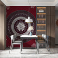 Burgundy Mandala & Chrysanthemum Mural — Traditional Wall Art Mural Wallpaper - room preview 02