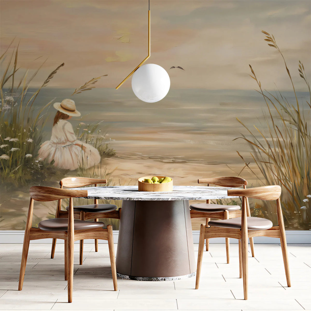 Coastal Dune Sunset Mural Wallpaper — Dreamy Oil Painting Scene Mural Wallpaper - room preview 02